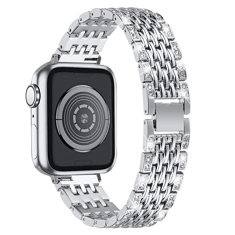 2 Rows Rhinestones Decor Replacement Metal Watchband Wrist Strap for Apple Watch Series 9 8 7 41mm 6 5 4 SE (2023) SE(2022) SE 40mm 3 2 1 38mm 2 Rows Rhinestones Decor Replacement Metal Watchband Wrist Strap for Apple Watch Series 9 8 7 41mm 6 5 4 SE (2023) SE(2022) SE 40mm 3 2 1 38mm